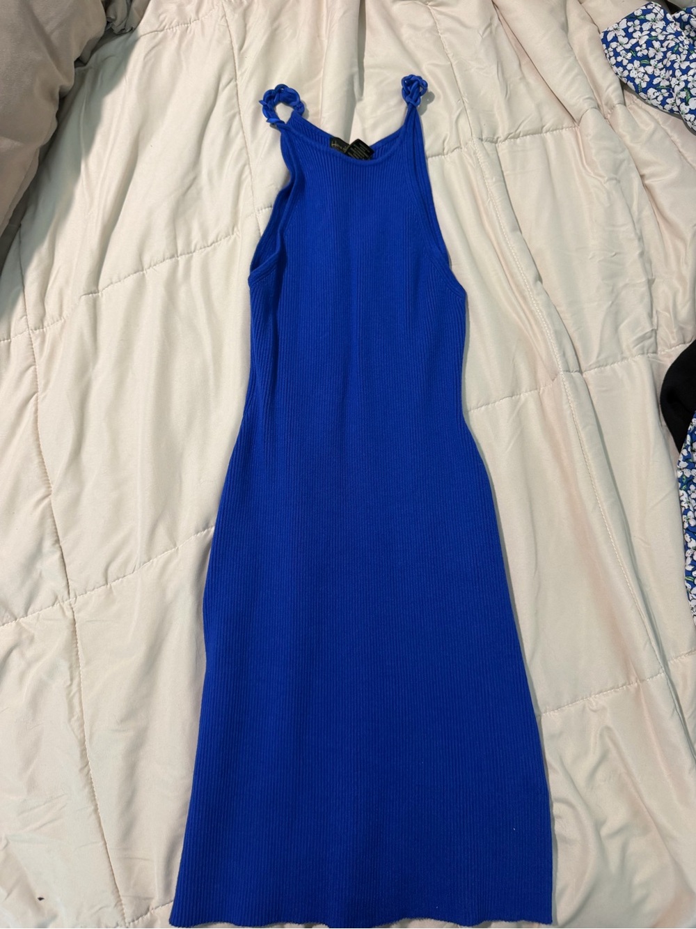 House of Harlow 1960 Royal Blue Ribbed Midi Dress with Braided Straps